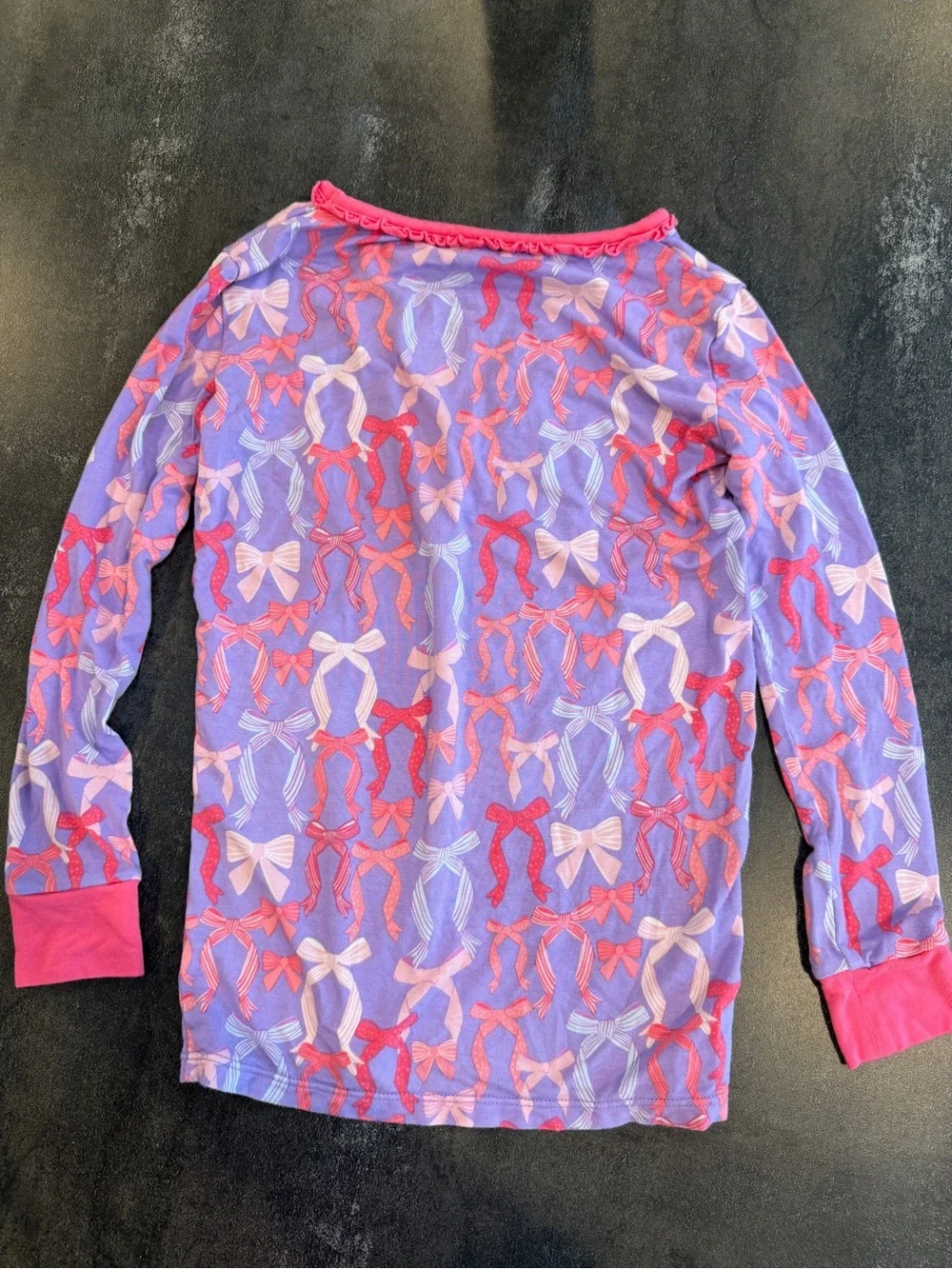 RuffleButts SoftSnooze Girls Bow Pajamas Purple Pink 7/8
